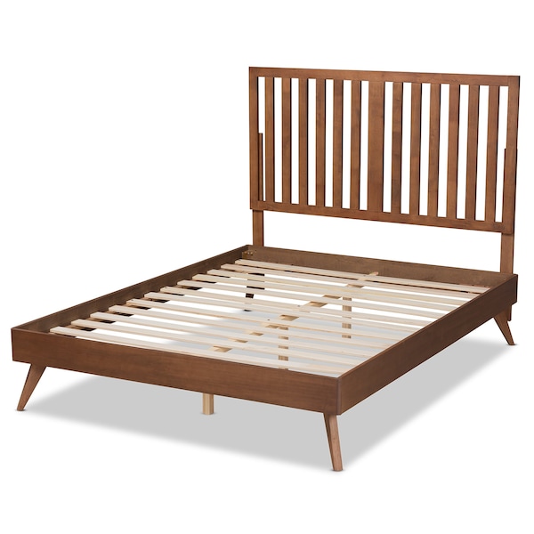 Baxton Studio Saki Mid-Century Modern Walnut Brown Finished Wood Queen Size Platform Bed - 186-11136-9408-ZORO