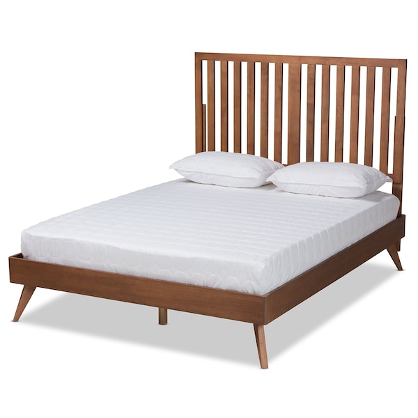 Baxton Studio Saki Mid-Century Modern Walnut Brown Finished Wood Queen Size Platform Bed - 186-11136-9408-ZORO