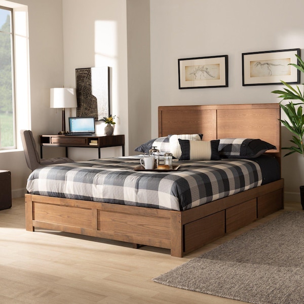 Baxton Studio Aras Modern Ash Walnut Brown Finished Wood Full Size 3-Drawer Storage Bed - 175-9419-9620-ZORO