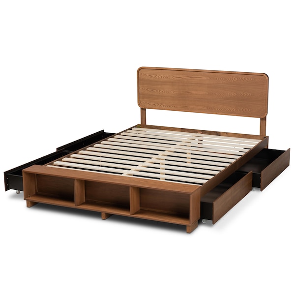 Baxton Studio Vita Ash Walnut Wood 4-Drawer Full Size Platform Storage Bed - 173-9428-10668