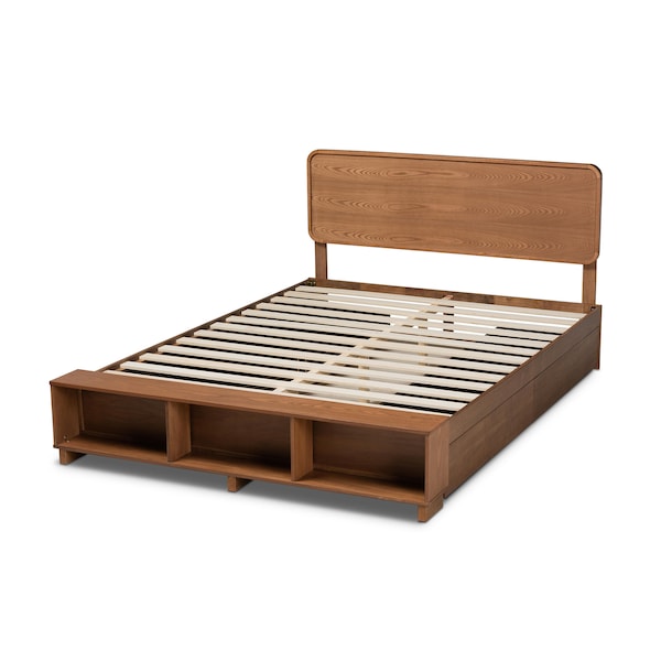 Baxton Studio Vita Ash Walnut Wood 4-Drawer Full Size Platform Storage Bed - 173-9428-10668