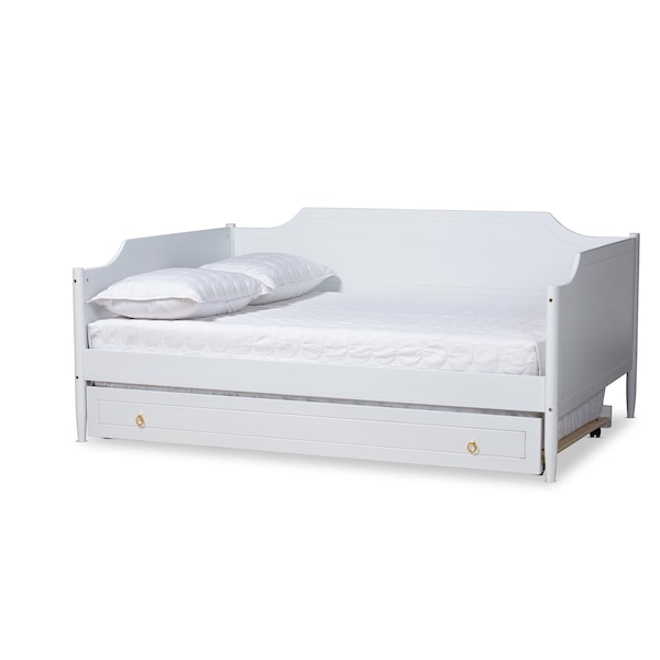 Baxton Studio Alya Classic Traditional Farmhouse White Finished Wood Full Size Daybed with Roll-Out Trundle Bed - 182-11172-10831-ZORO