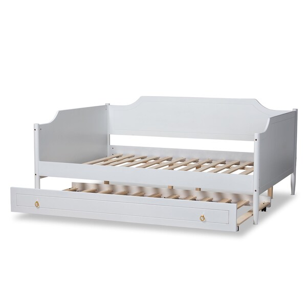 Baxton Studio Alya Classic Traditional Farmhouse White Finished Wood Full Size Daybed with Roll-Out Trundle Bed - 182-11172-10831-ZORO