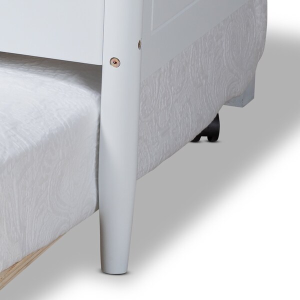 Baxton Studio Alya Classic Traditional Farmhouse White Finished Wood Full Size Daybed with Roll-Out Trundle Bed - 182-11172-10831-ZORO