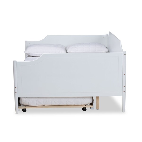 Baxton Studio Alya Classic Traditional Farmhouse White Finished Wood Full Size Daybed with Roll-Out Trundle Bed - 182-11172-10831-ZORO