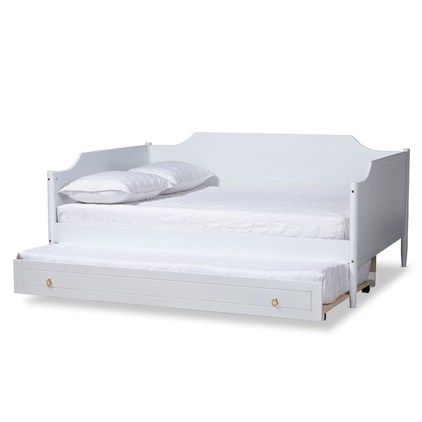 Baxton Studio Alya Classic Traditional Farmhouse White Finished Wood Full Size Daybed with Roll-Out Trundle Bed - 182-11172-10831-ZORO