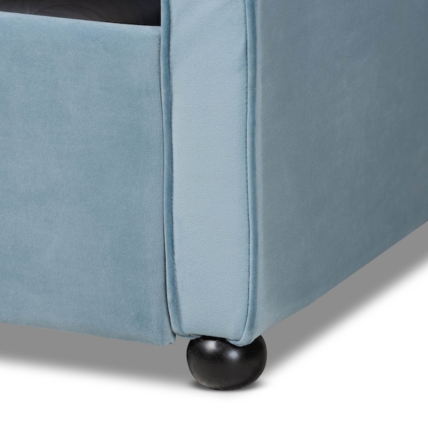 Baxton Studio Freda Blue Velvet and Button Tufted Queen Size Daybed with Trundle - 164-10410