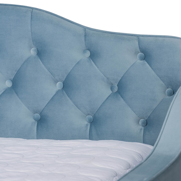 Baxton Studio Freda Blue Velvet and Button Tufted Queen Size Daybed with Trundle - 164-10410