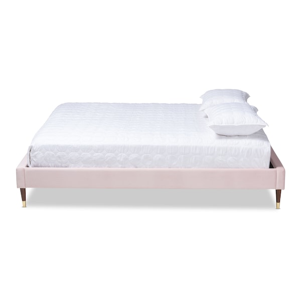 Baxton Studio Volden Pink Velvet Upholstered Full Size Wood Platform Bed Frame - 155-9468
