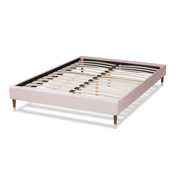 Baxton Studio Volden Pink Velvet Upholstered Full Size Wood Platform Bed Frame - 155-9468