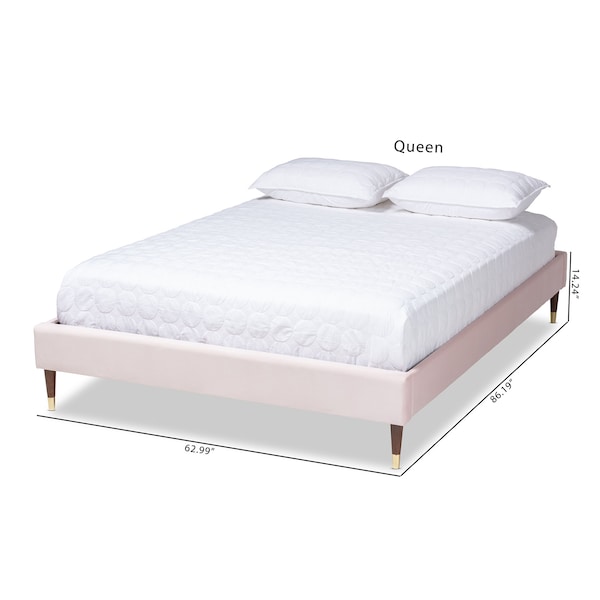 Baxton Studio Volden Pink Velvet Upholstered Full Size Wood Platform Bed Frame - 155-9468