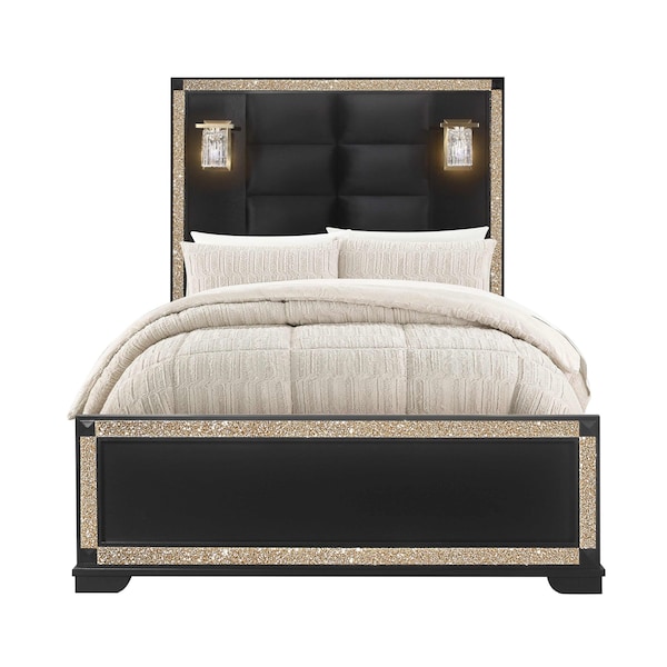 Global Furniture Usa Traditional Glam Glitter Blake Black/Gold Full Bed Group With Lamps - 2770