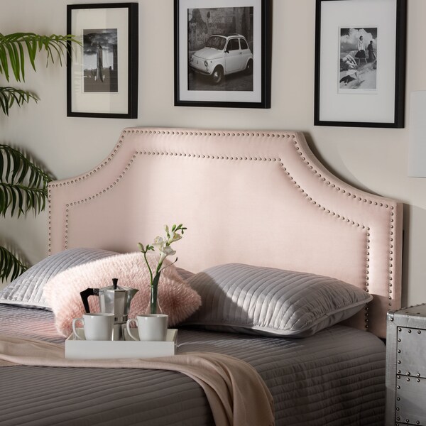 Baxton Studio Avignon Light Pink Velvet Upholstered Queen Size Headboard - 155-9326