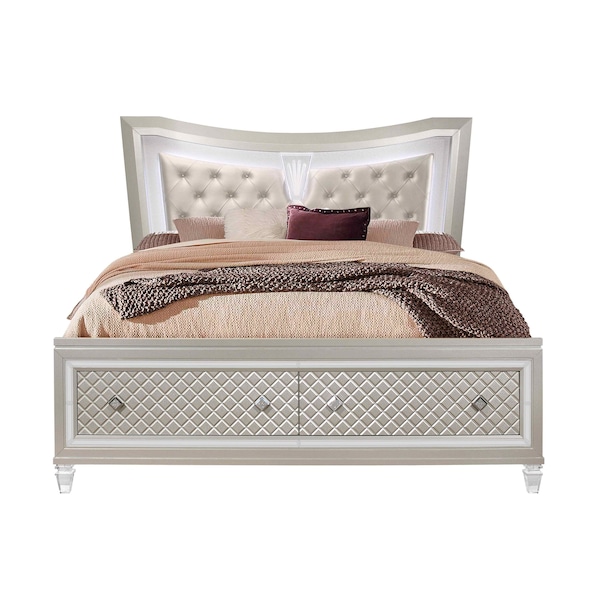 Global Furniture Usa Traditional Glam Tufted Paris Champagne Queen Bed Group With Led - 2874