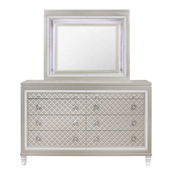 Global Furniture Usa Traditional Glam Tufted Paris Champagne Queen Bed Group With Led - 2874