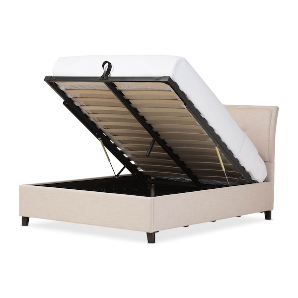 Baxton Studio Lea Modern Beige Mix-Linen Queen Size Storage Platform Bed - 125-7019