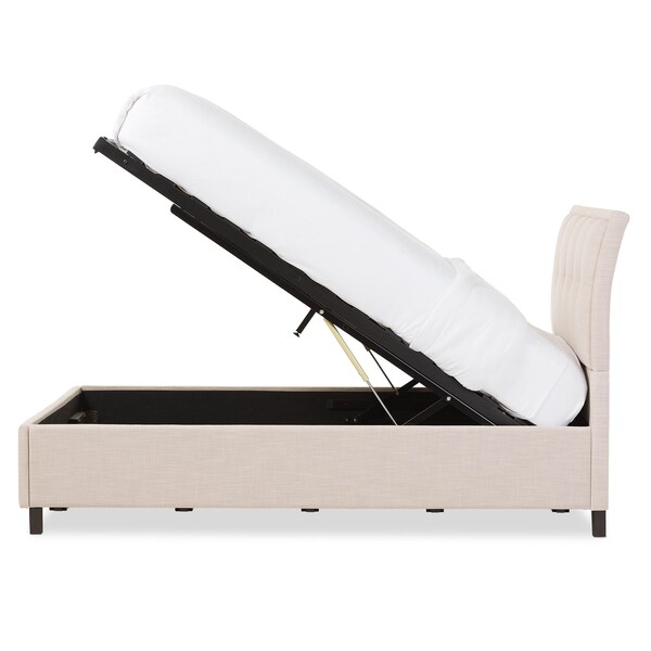 Baxton Studio Lea Modern Beige Mix-Linen Queen Size Storage Platform Bed - 125-7019