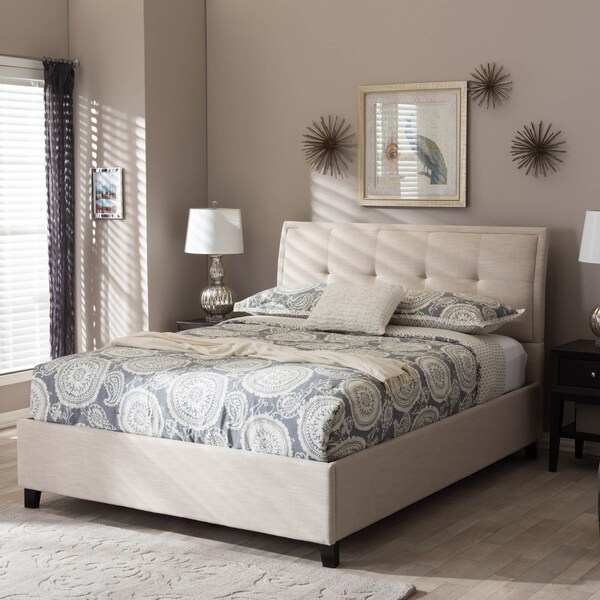 Baxton Studio Lea Modern Beige Mix-Linen Queen Size Storage Platform Bed - 125-7019
