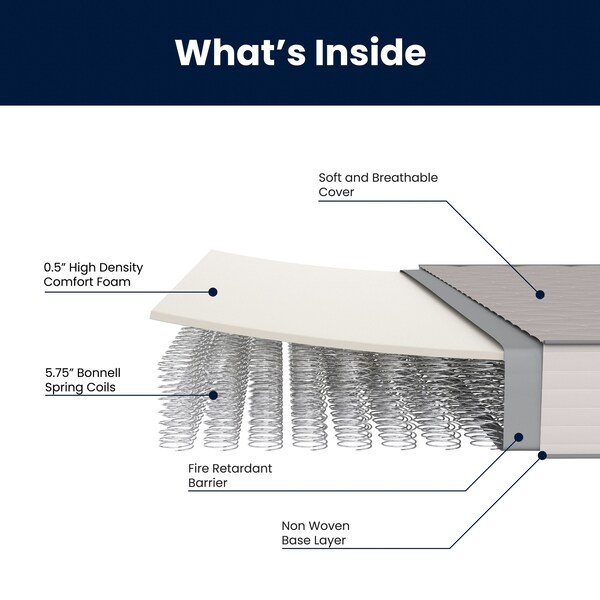 Flash Furniture Dream 6 Inch Hybrid Mattress, Queen Size High Density Foam and Innerspring Mattress in a Box - DR-E236-B-Q-GG