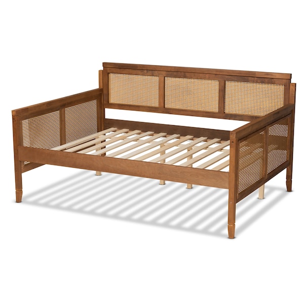 Baxton Studio Toveli Vintage French Inspired Ash Walnut Finished Wood and Synthetic Rattan Full Size Daybed - 189-11175-ZORO