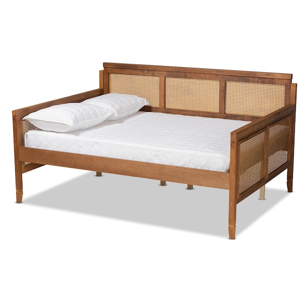 Baxton Studio Toveli Vintage French Inspired Ash Walnut Finished Wood and Synthetic Rattan Full Size Daybed - 189-11175-ZORO