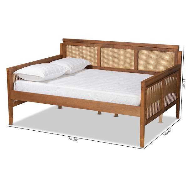 Baxton Studio Toveli Vintage French Inspired Ash Walnut Finished Wood and Synthetic Rattan Full Size Daybed - 189-11175-ZORO