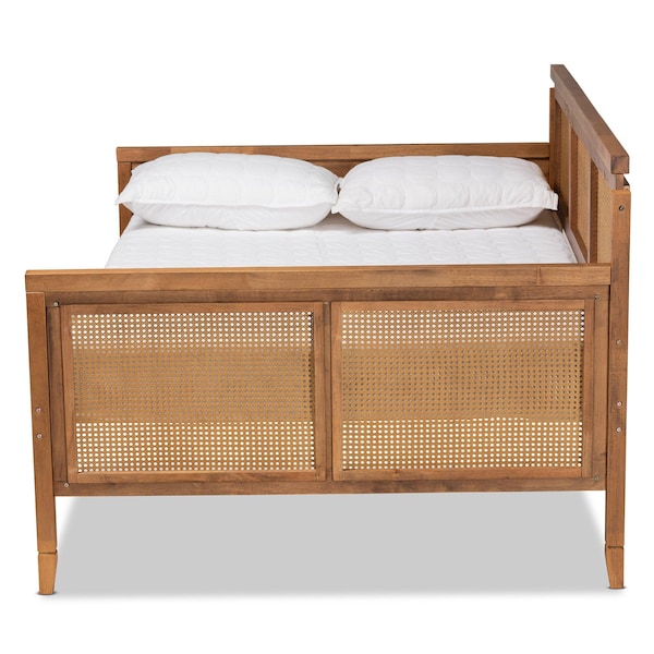 Baxton Studio Toveli Vintage French Inspired Ash Walnut Finished Wood and Synthetic Rattan Full Size Daybed - 189-11175-ZORO