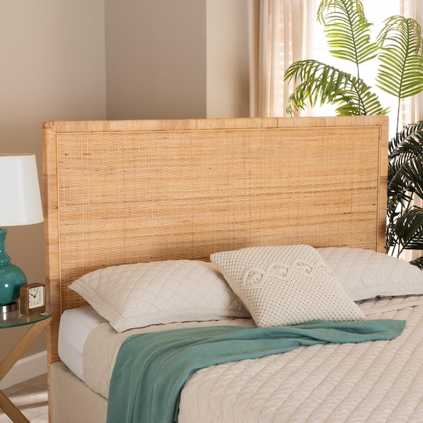 Bali & Pari Adelyn Modern Bohemian Natural Brown Rattan and Mahogany Wood King Size Headboard - 235-13174-ZORO