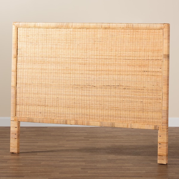 Bali & Pari Adelyn Modern Bohemian Natural Brown Rattan and Mahogany Wood King Size Headboard - 235-13174-ZORO