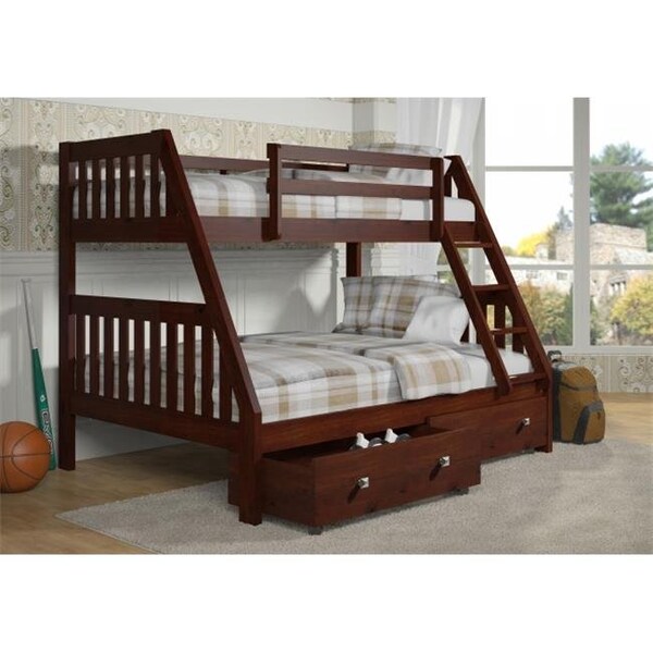Pivot Direct Pivot Direct PD-1018-3CP-TF-505 Twin & Full Size Mission Bunkbed & Slat-Kits Mattress Ready with Dual Underbed Drawers - Dark Cappuccino - PD_1018_3CP_TF_505