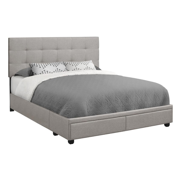 Daphnes Dinnette 2.75 in. Linen with 2 Storage Drawers Bed - Grey - Queen Size - DA3598939
