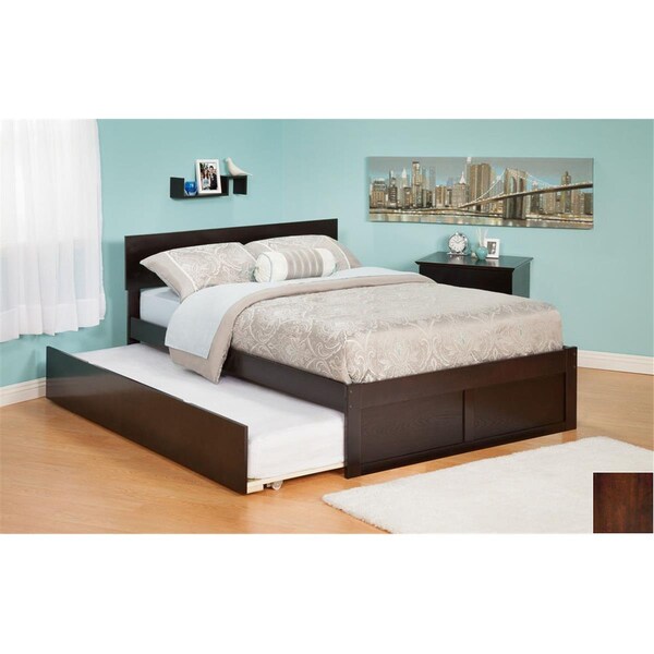 Atlantic Furniture Orlando Full Bed with Flat Panel Foot Board and Urban Trundle Bed in an Antique Walnut Finish - AR8132014