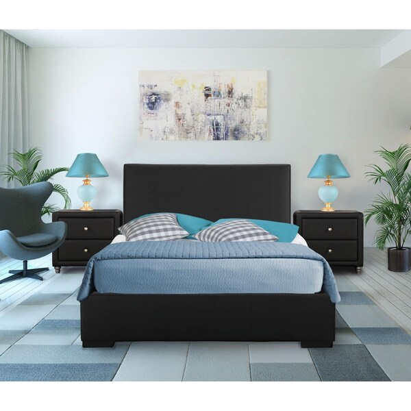 Homeroots 34.8 x 63.4 x 85.4 in. Black Upholstered Queen Size Platform Bed - 397031