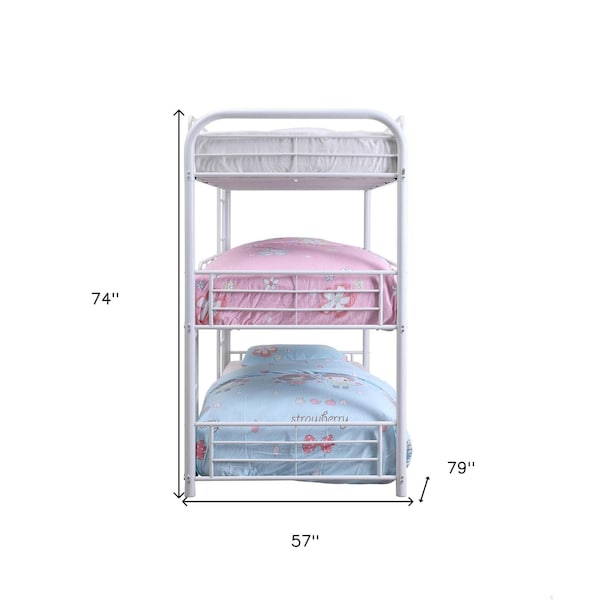 Homeroots 57 x 79 x 74 in. White Metal Triple Full Bunk Bed - 347210