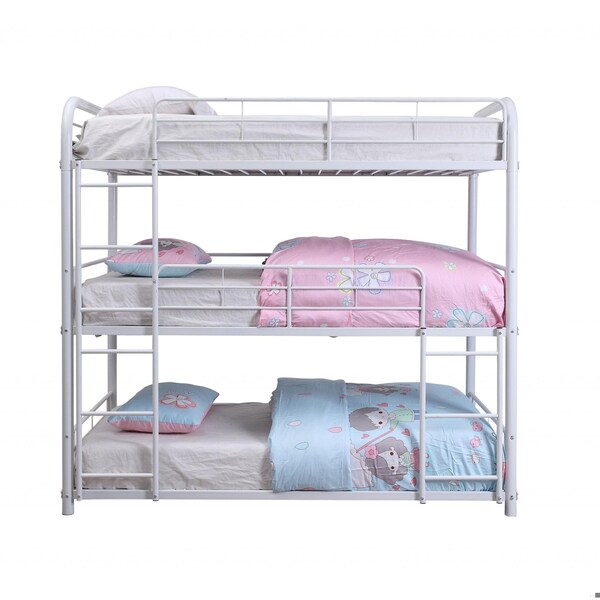 Homeroots 57 x 79 x 74 in. White Metal Triple Full Bunk Bed - 347210