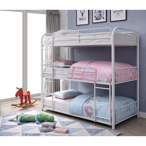 Homeroots 57 x 79 x 74 in. White Metal Triple Full Bunk Bed - 347210