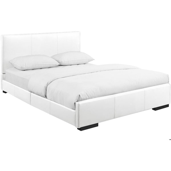 Homeroots 34.8 x 63.4 x 85.4 in. White Upholstered Queen Size Platform Bed - 397039