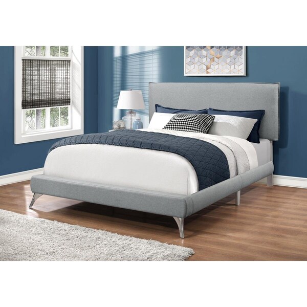 Daphnes Dinnette Grey Linen Bed with Chrome Legs - Queen Size - DA2451382