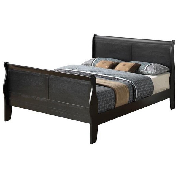 Passion Furniture Louis Philippe Sleigh Bed with High Footboard, Black - Full Size - PF-G3150A-FB
