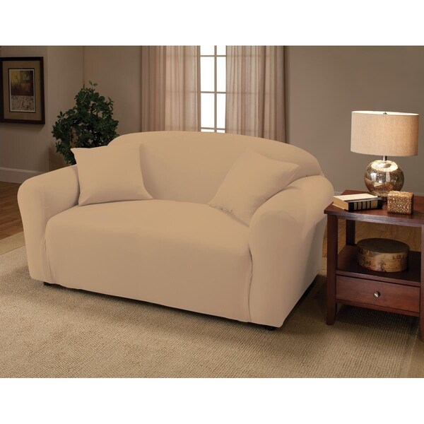 Bedding Beyond Stretch Jersey Loveseat Slipcover, Cream - BE2613850