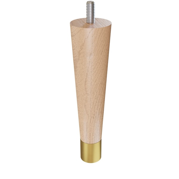 Designs Of Distinction 6" Round Tapered Leg W/ bolt and 1" Satin Brass Ferrule - Hardwood W/ Semi-Gloss Clear Coat Finish - 01240006MASB8