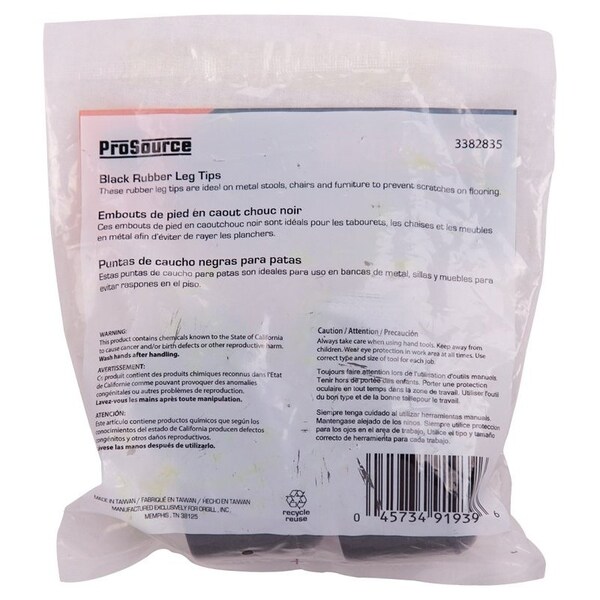 Prosource Furniture Leg Tip, Round, Rubber, Black, 7/8 in Dia, 1.37 in H - FE-50635-B