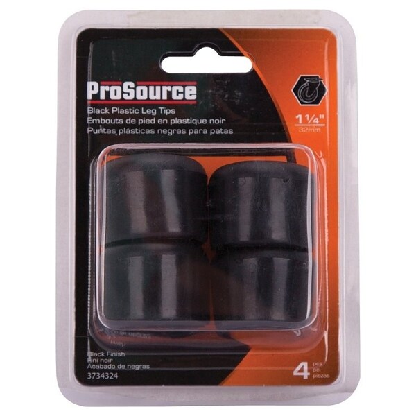 Prosource Furniture Leg Tip, Round, Plastic, Black, 1-1/4 in Dia, 1-1/8 in H - FE-50606-PS