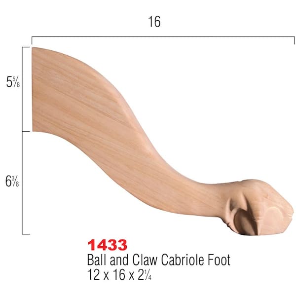 Osborne Wood Products 12 x 16 x 2 1/4 Ball and Claw Cabriole Foot in Hard Maple - 1433HM