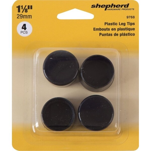 Shepherd Hardware Furniture Leg Tip, Round, Plastic, Black, 1-1/8 in Dia - 9768