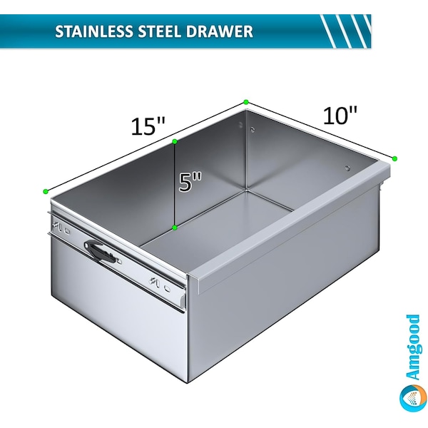 Amgood 15 in. x 10 in. x 5 in. Stainless Steel Table Drawer - DRAWER-1510-Z