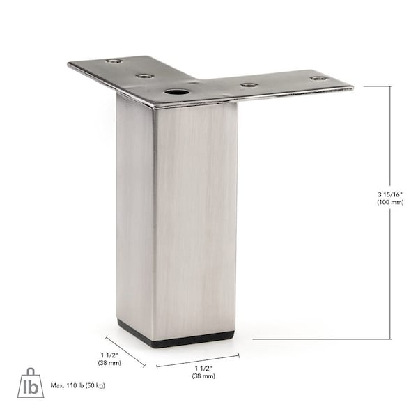 Richelieu Contemporary Furniture Leg, 3 15/16 in (100 mm), Brushed Nickel - 176138195