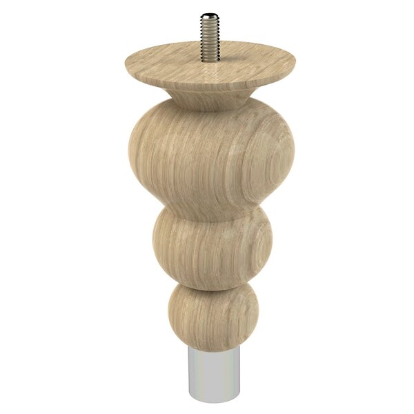Designs Of Distinction 6" Tipt Toe Bun Foot with bolt and 1" Chrome Ferrule - White Oak - 01242006WKCR6