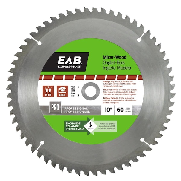 Inserciones 10 in. x 60 Teeth Finishing Miter Professional Saw Blade - Recyclable Exchangeable - IN3357607