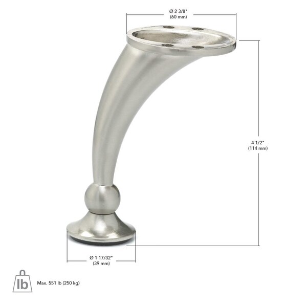 Richelieu Contemporary Furniture Leg, 4 1/2 in (114 mm), Nickel - BP40730195